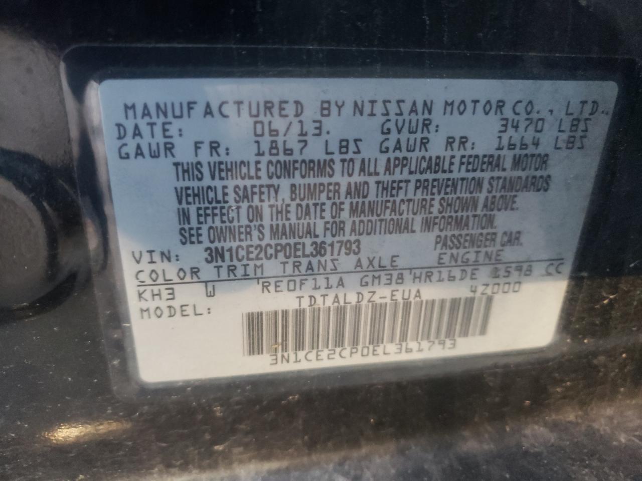 Photo 10 from auction – 2014 NISSAN VERSA NOTE with VIN 3N1CE2CP0EL361793