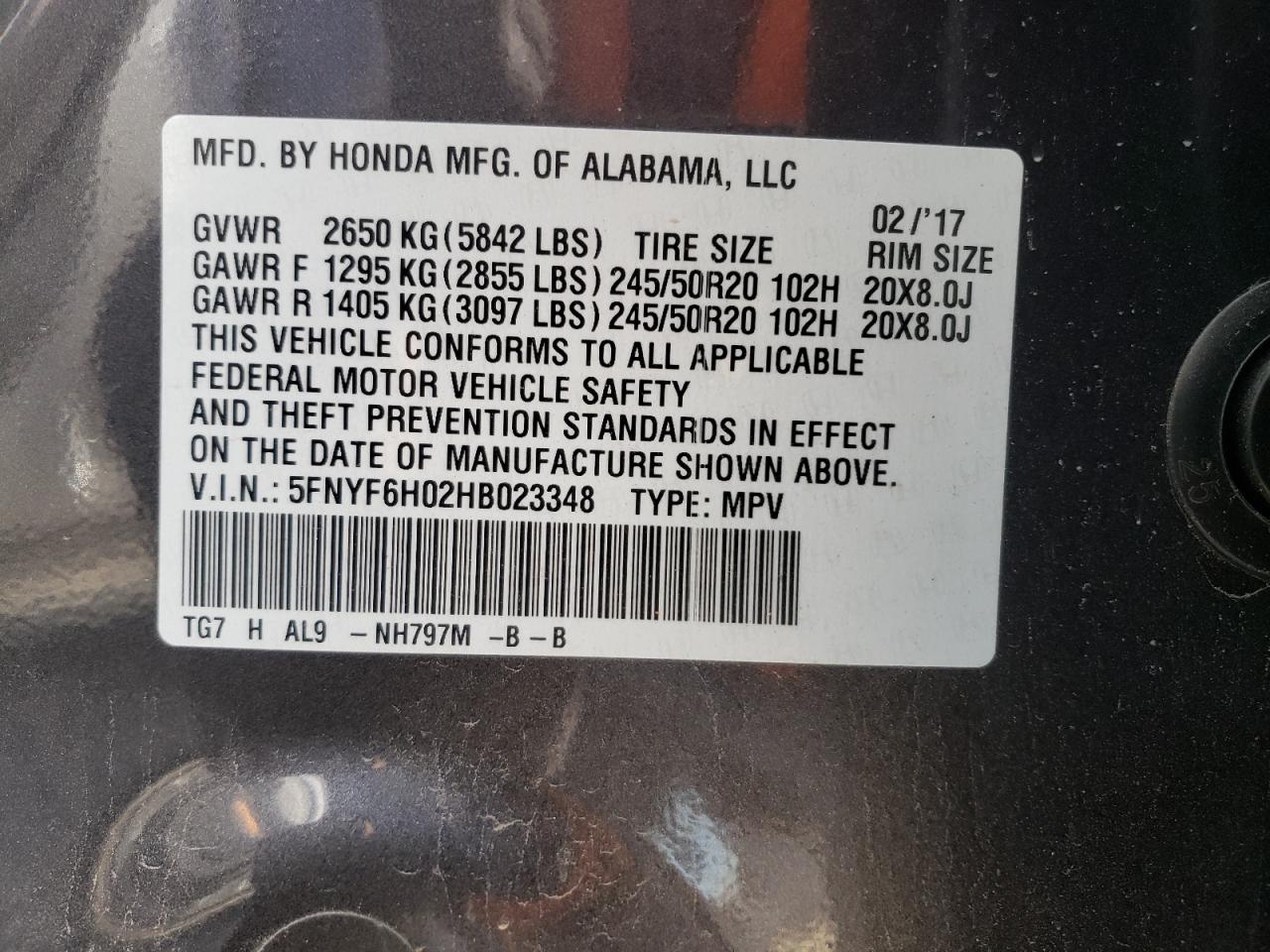 Zdjęcie 10 z aukcji – 2017 HONDA PILOT ELIT z VIN 5FNYF6H02HB023348