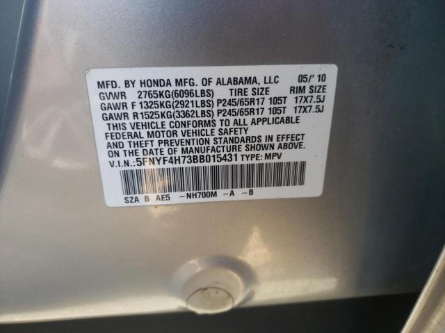 Photo 10 from auction – 2011 HONDA PILOT EXLN with VIN 5FNYF4H73BB015431