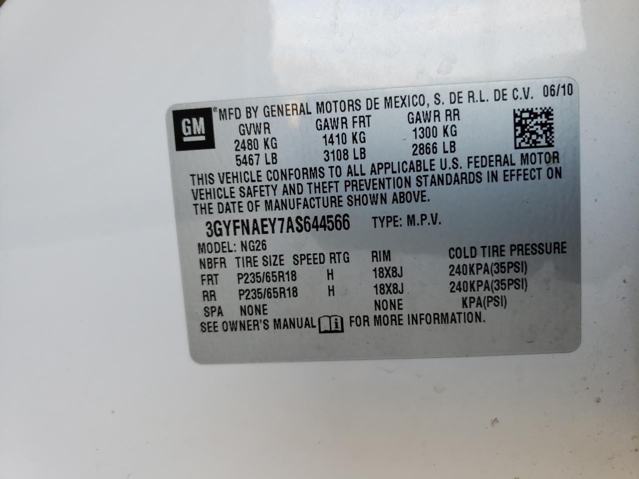 Photo 10 from auction – 2010 CADILLAC SRX LUXURY with VIN 3GYFNAEY7AS644566