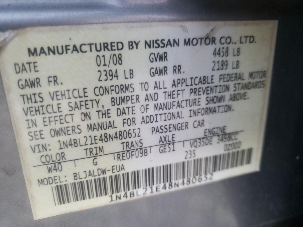 صورة رقم 10 من المزاد - 2008 NISSAN ALTIMA مع VIN 1N4BL21E48N480652