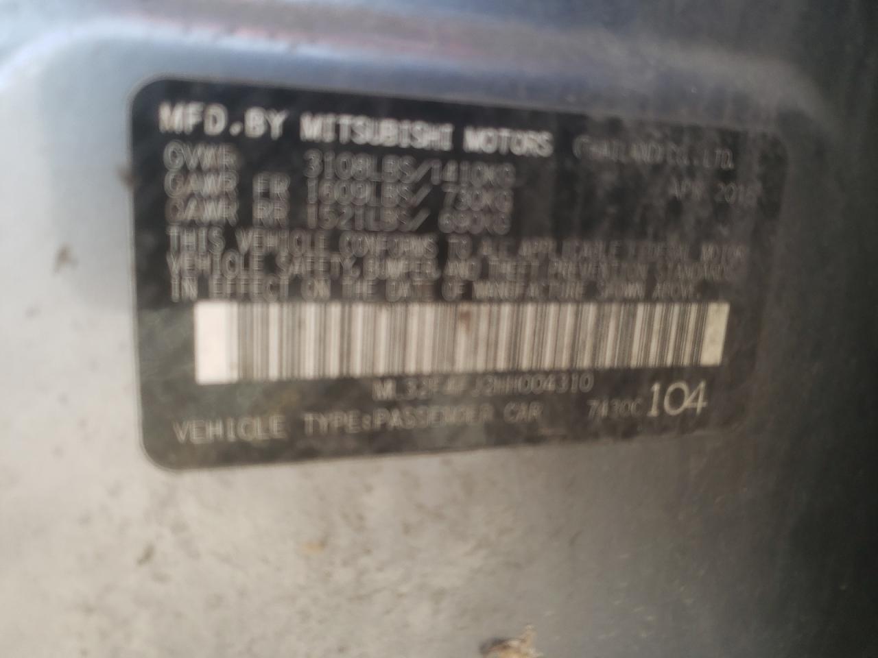 Photo 10 from auction – 2017 MITSUBISHI MIRAGE G4 with VIN ML32F4FJ2HH004310