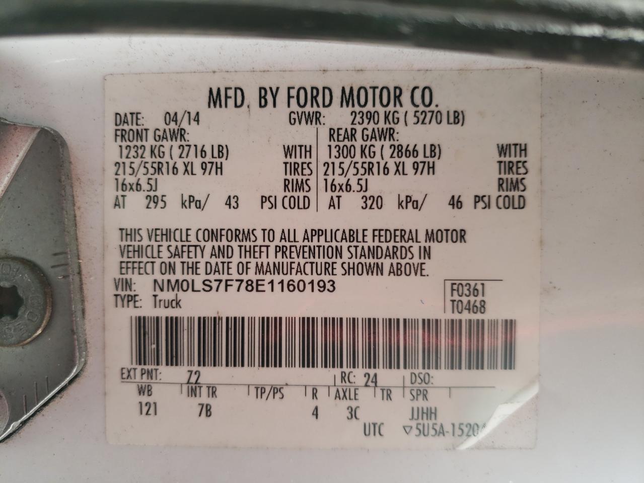 Photo 10 from auction – 2014 FORD TRANSIT CO with VIN NM0LS7F78E1160193