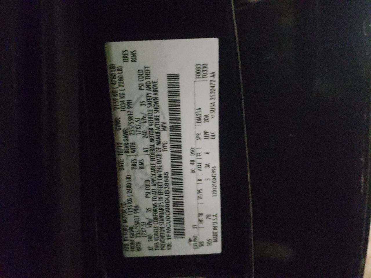 Photo 10 from auction – 2013 FORD ESCAPE SE with VIN 1FMCU0G90DUB38685
