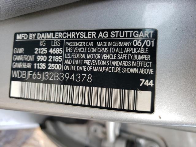 Photo 10 from auction – 2002 MERCEDES-BENZ E 320 with VIN WDBJF65J32B394378