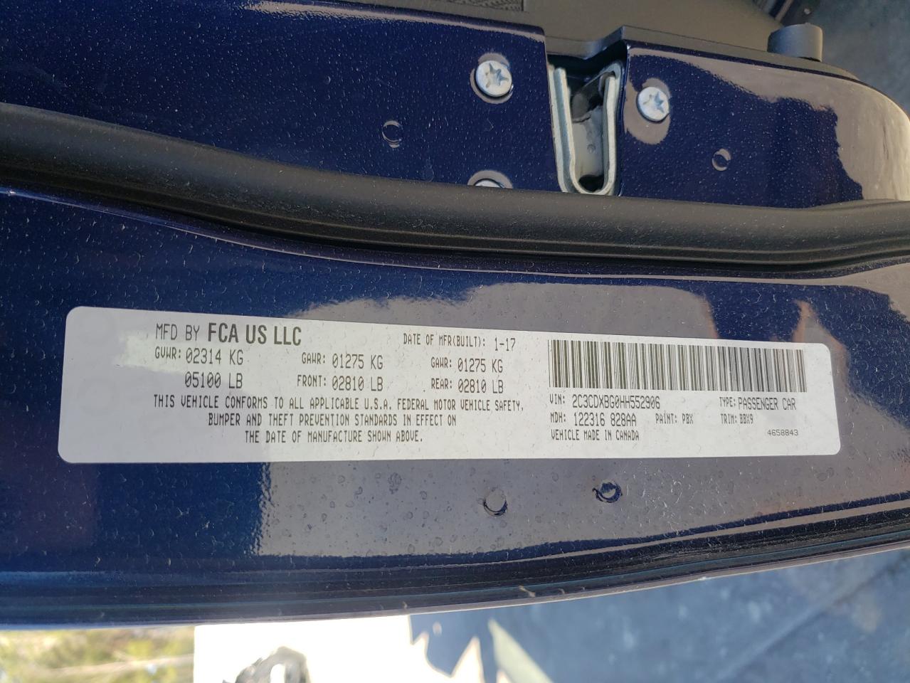 Photo 10 from auction – 2017 DODGE CHARGER SE with VIN 2C3CDXBG0HH552906
