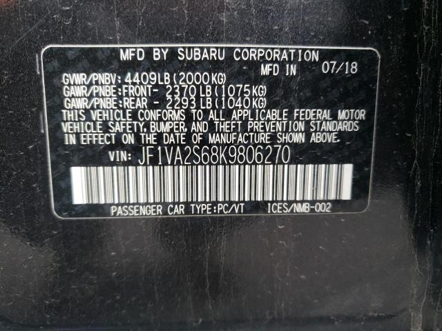 Photo 10 from auction – 2019 SUBARU WRX STI with VIN JF1VA2S68K9806270