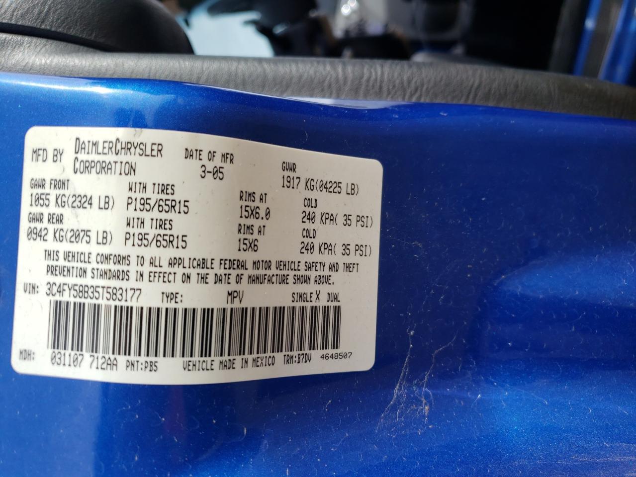 Photo 10 from auction – 2005 CHRYSLER PT CRUISER with VIN 3C4FY58B35T583177