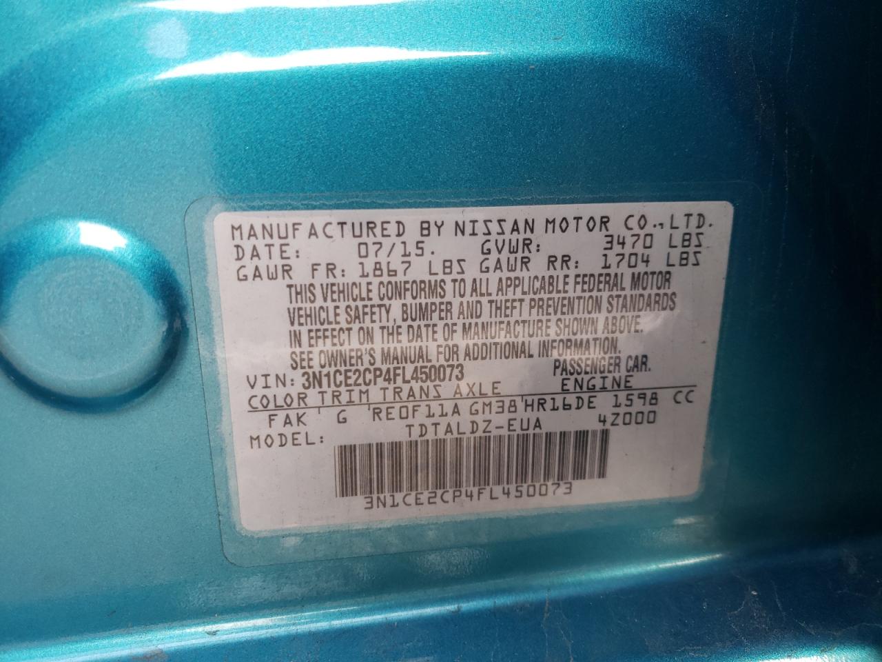 Photo 10 from auction – 2015 NISSAN VERSA NOTE with VIN 3N1CE2CP4FL450073
