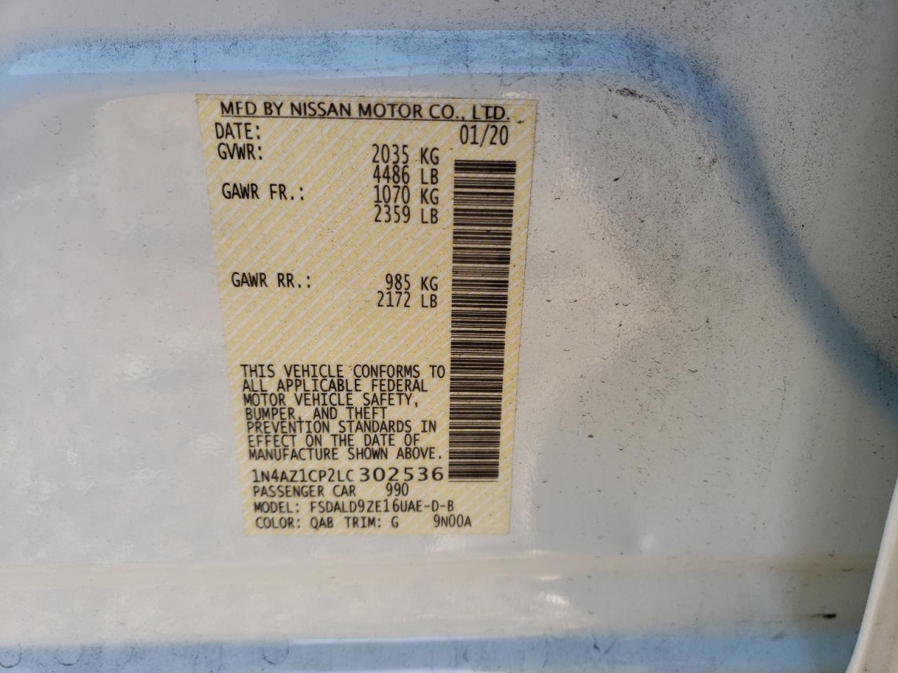 Photo 10 from auction – 2020 NISSAN LEAF SV with VIN 1N4AZ1CP2LC302536