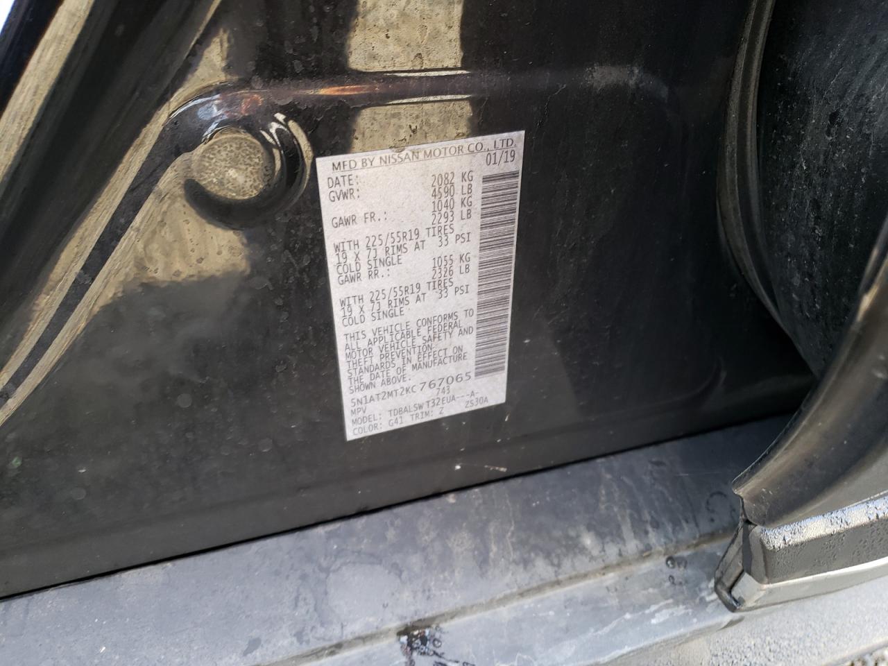 Photo 10 from auction – 2019 NISSAN ROGUE S with VIN 5N1AT2MT2KC767065