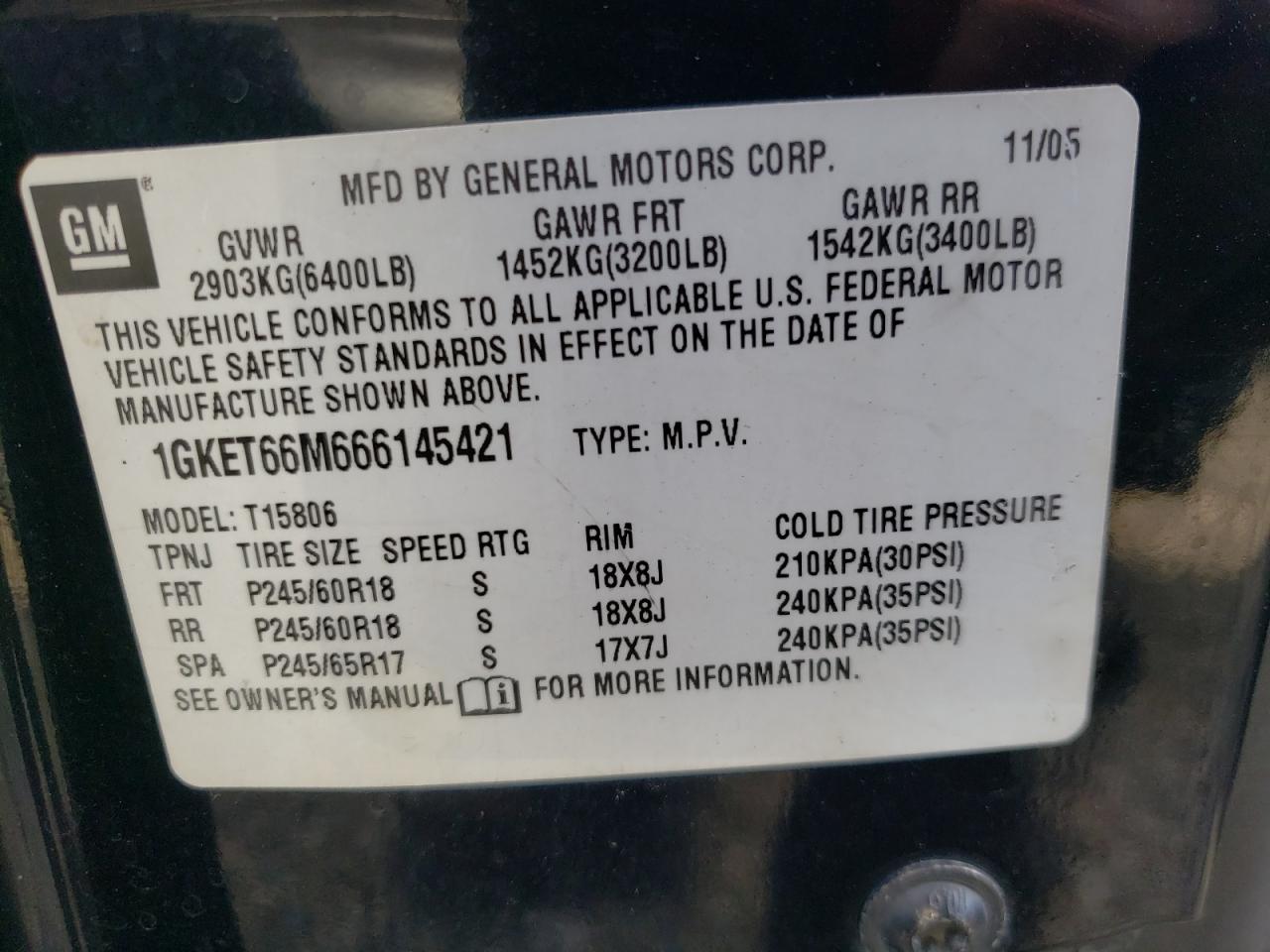Photo 10 from auction – 2006 GMC ENVOY DENA with VIN 1GKET66M666145421