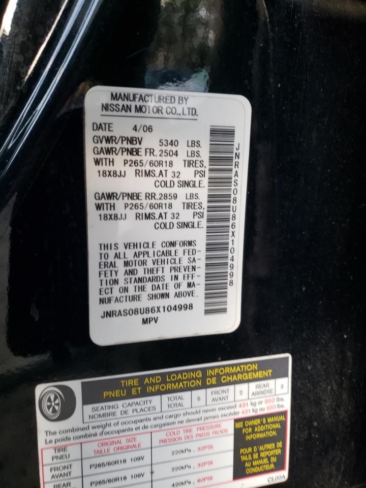 Photo 10 from auction – 2006 INFINITI FX35 with VIN JNRAS08U86X104998
