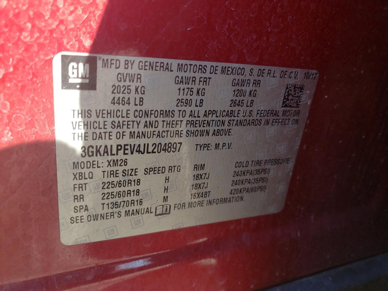 Photo 10 from auction – 2018 GMC TERRAIN SL with VIN 3GKALPEV4JL204897