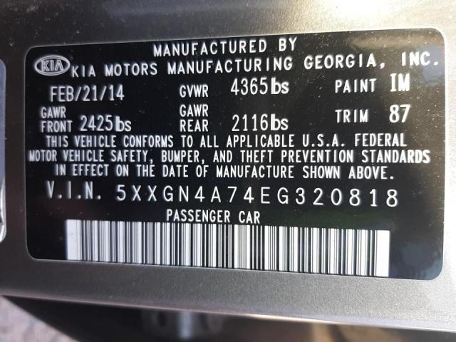 Foto 10 de la subasta – 2014 KIA OPTIMA EX con VIN 5XXGN4A74EG320818