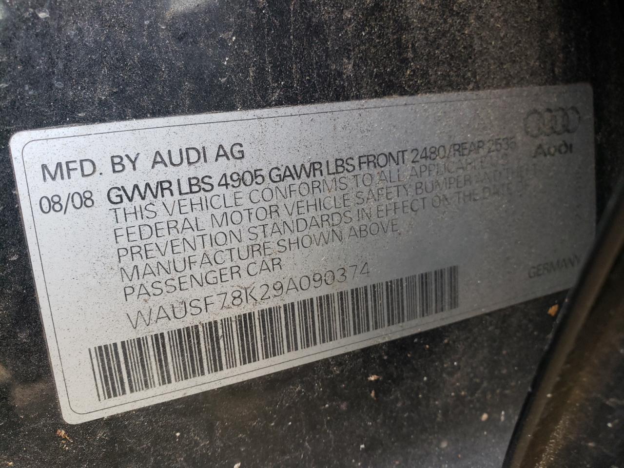 Photo 10 from auction – 2009 AUDI A4 PREMIUM with VIN WAUSF78K29A090374