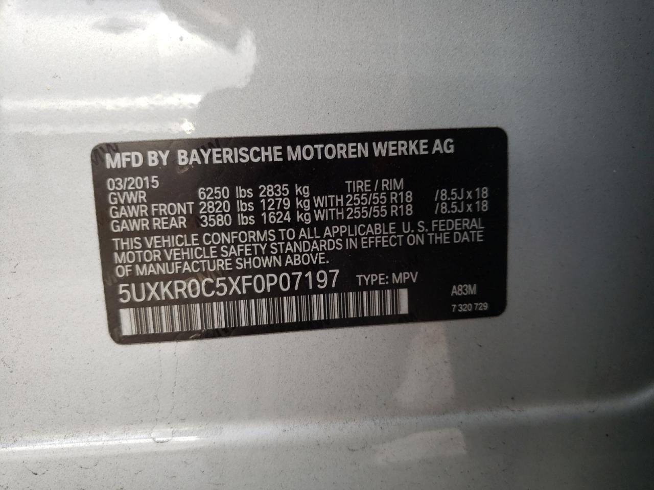 Photo 10 from auction – 2015 BMW X5 XDRIVE3 with VIN 5UXKR0C5XF0P07197