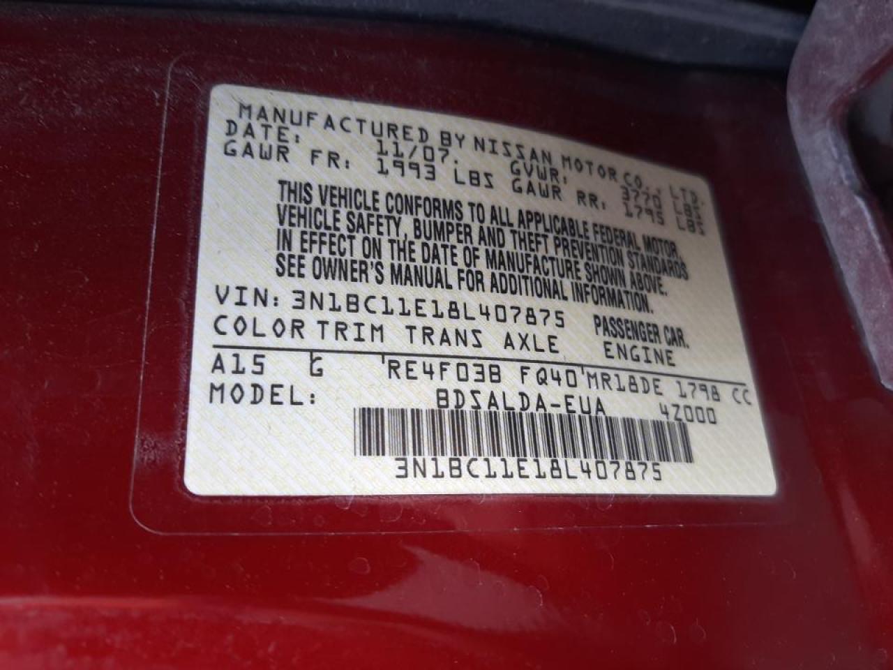 Photo 10 from auction – 2008 NISSAN VERSA S with VIN 3N1BC11E18L407875