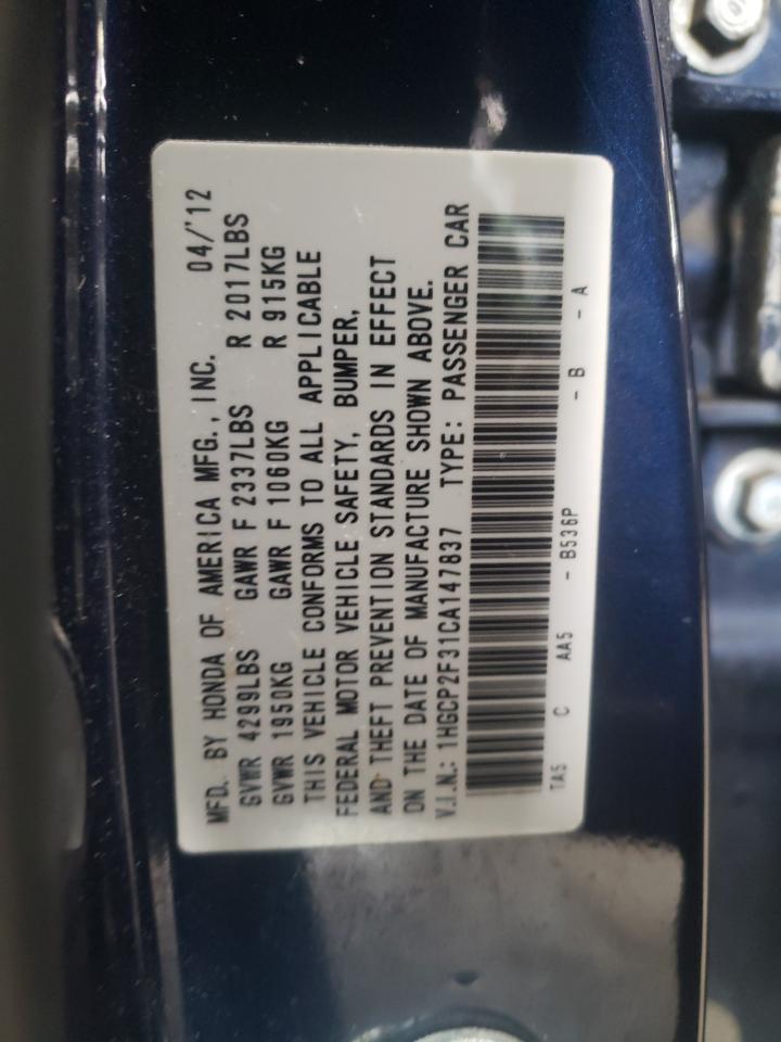 Photo 10 from auction – 2012 HONDA ACCORD LX with VIN 1HGCP2F31CA147837