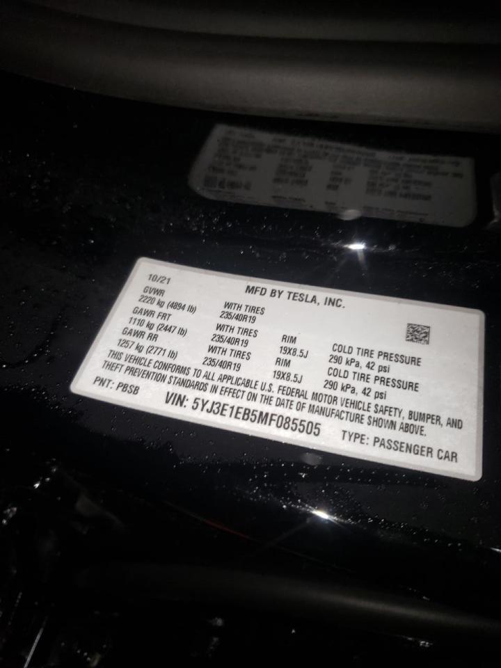 Photo 10 from auction – 2021 TESLA MODEL 3 with VIN 5YJ3E1EB5MF085505