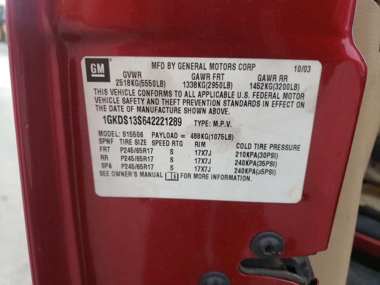 Photo 10 from auction – 2004 GMC ENVOY with VIN 1GKDS13S642221289