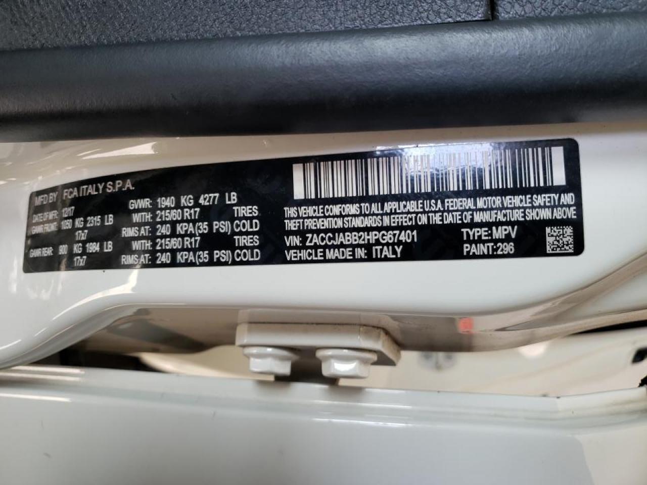 Photo 10 from auction – 2017 JEEP RENEGADE L with VIN ZACCJABB2HPG67401