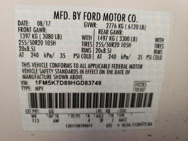 Photo 10 from auction – 2017 FORD EXPLORER X with VIN 1FM5K7D89HGD83749