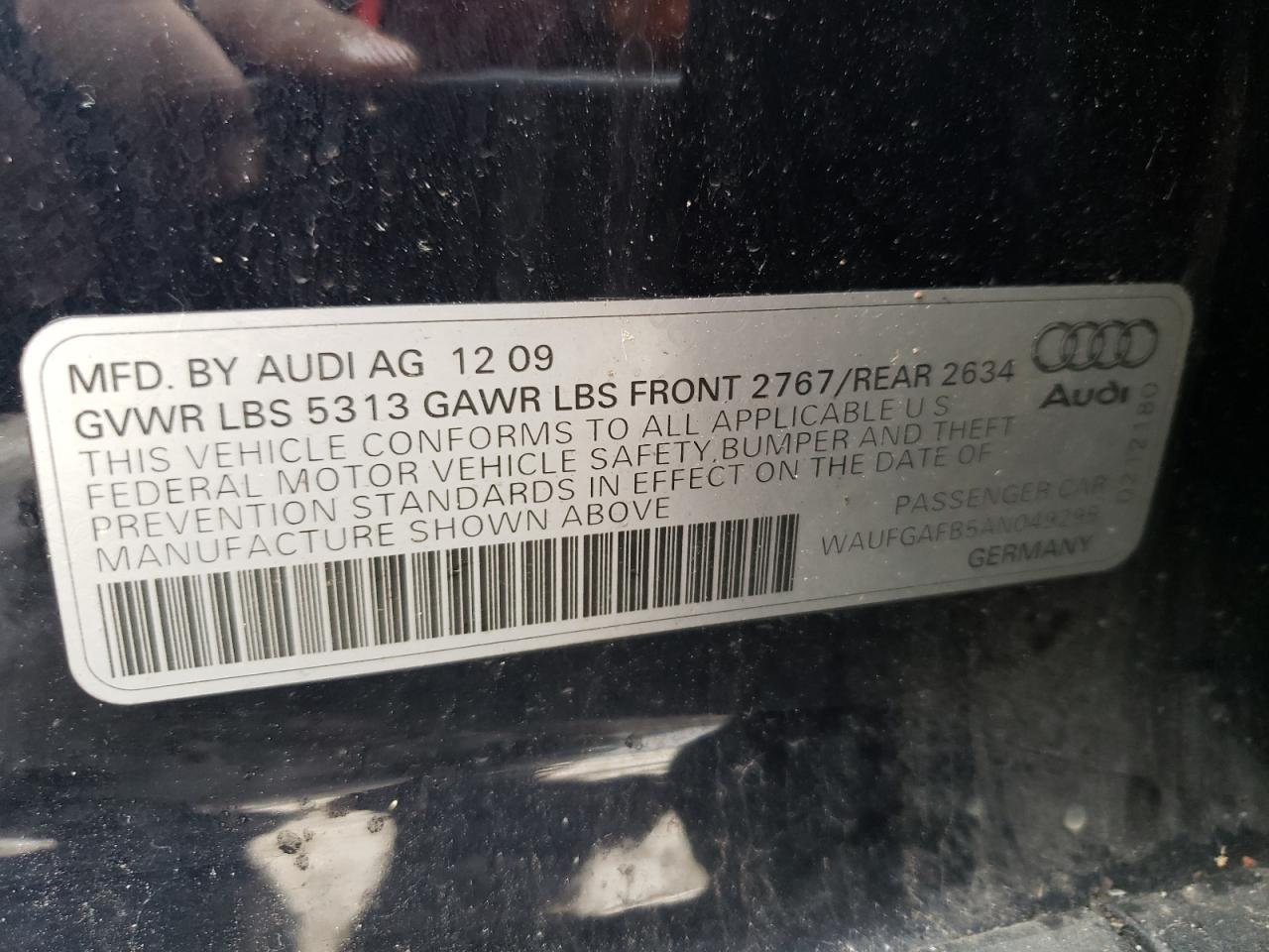 Photo 10 from auction – 2010 AUDI A6 PREMIUM with VIN WAUFGAFB5AN049295