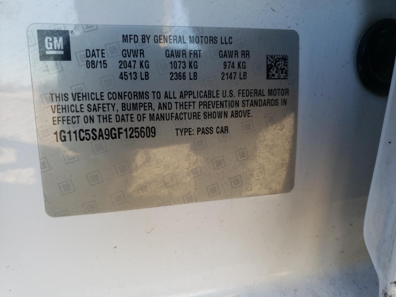 Photo 10 from auction – 2016 CHEVROLET MALIBU with VIN 1G11C5SA9GF125609