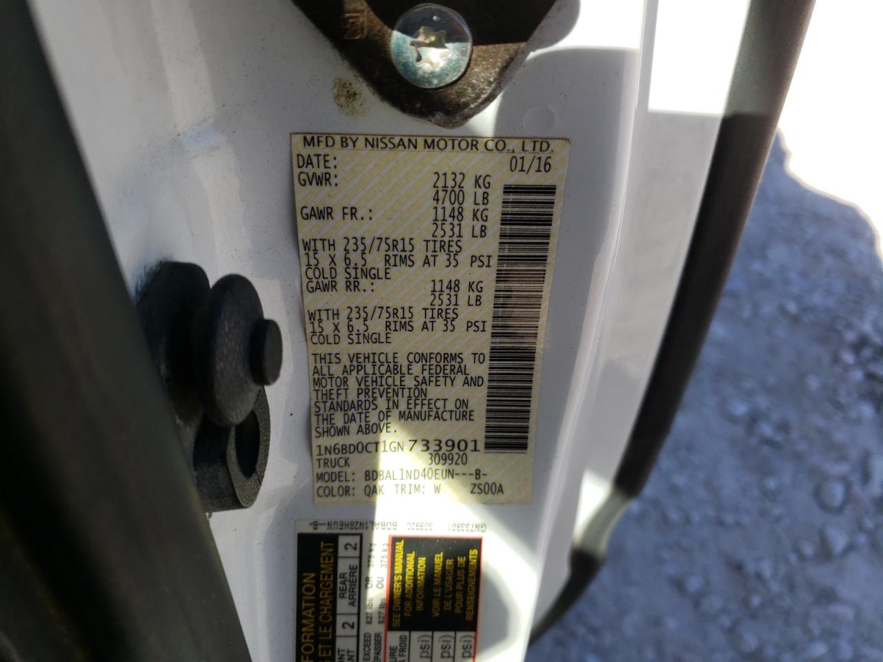 Photo 10 from auction – 2016 NISSAN FRONTIER S with VIN 1N6BD0CT1GN733901
