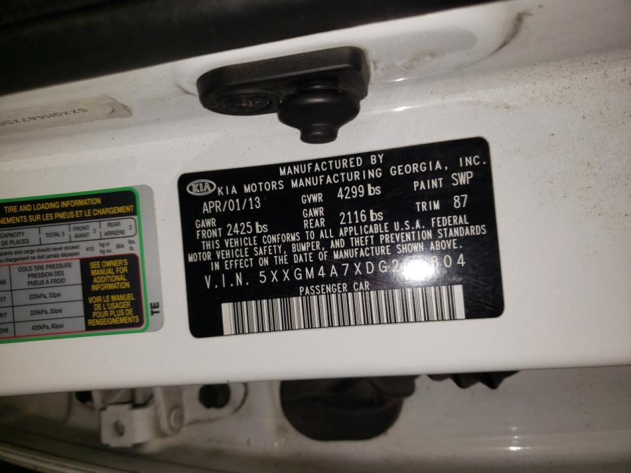 Photo 10 from auction – 2013 KIA OPTIMA LX with VIN 5XXGM4A7XDG201804