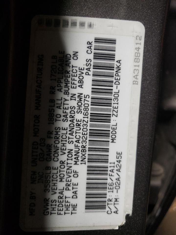 Photo 10 from auction – 2003 TOYOTA COROLLA CE with VIN 1NXBR32E03Z168075