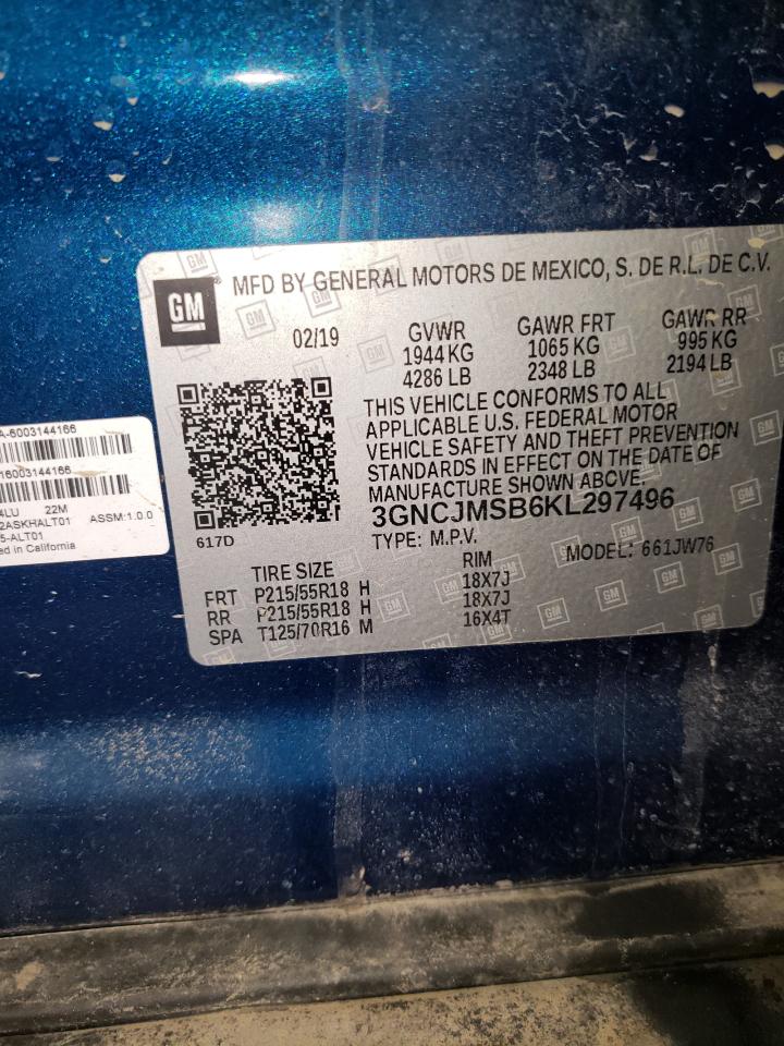 Photo 10 from auction – 2019 CHEVROLET TRAX PREMI with VIN 3GNCJMSB6KL297496