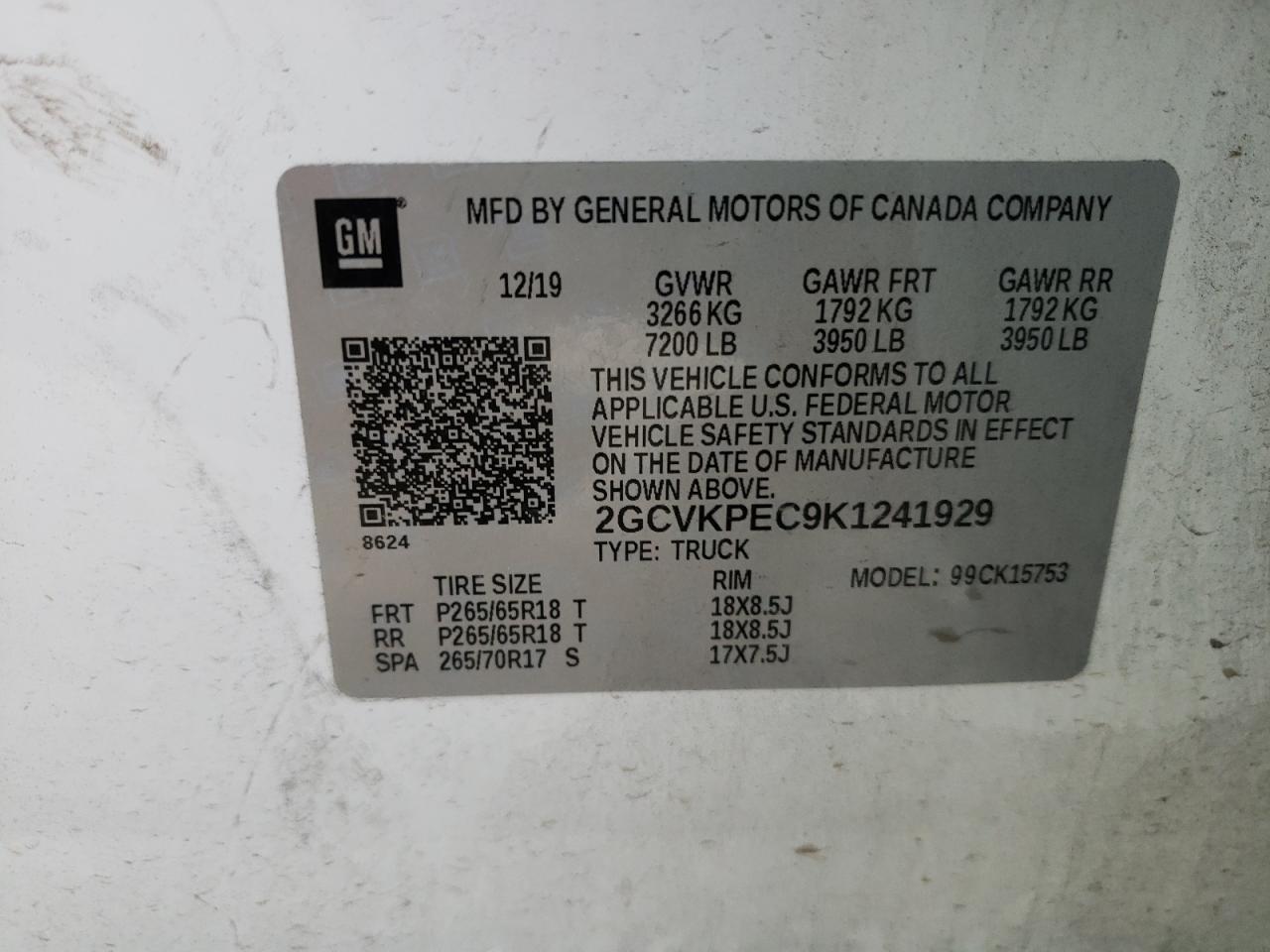Photo 10 from auction – 2019 CHEVROLET SILVERADO with VIN 2GCVKPEC9K1241929