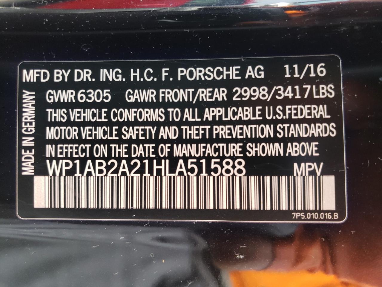 Photo 10 from auction – 2017 PORSCHE CAYENNE S with VIN WP1AB2A21HLA51588