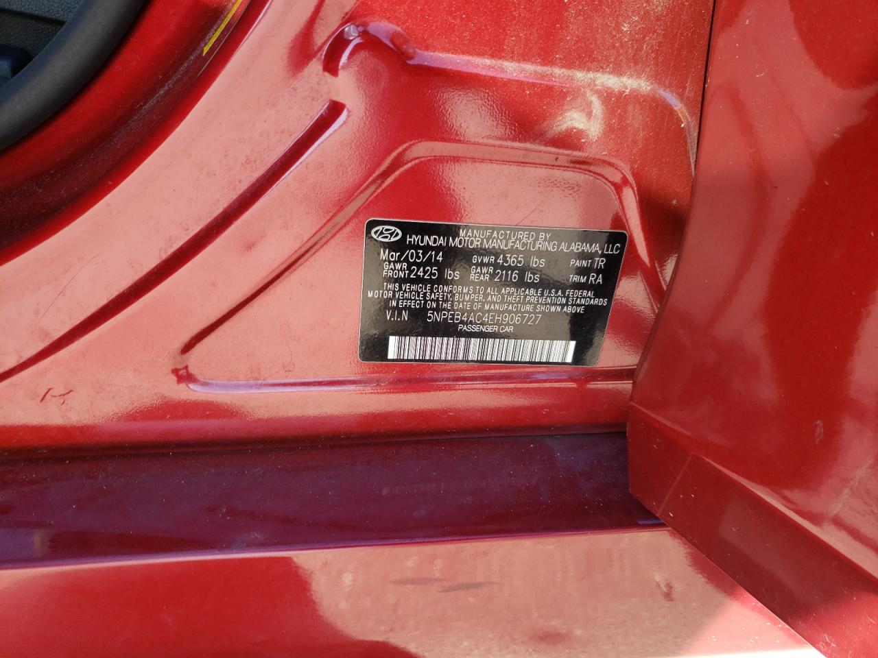 Photo 10 from auction – 2014 HYUNDAI SONATA GLS with VIN 5NPEB4AC4EH906727