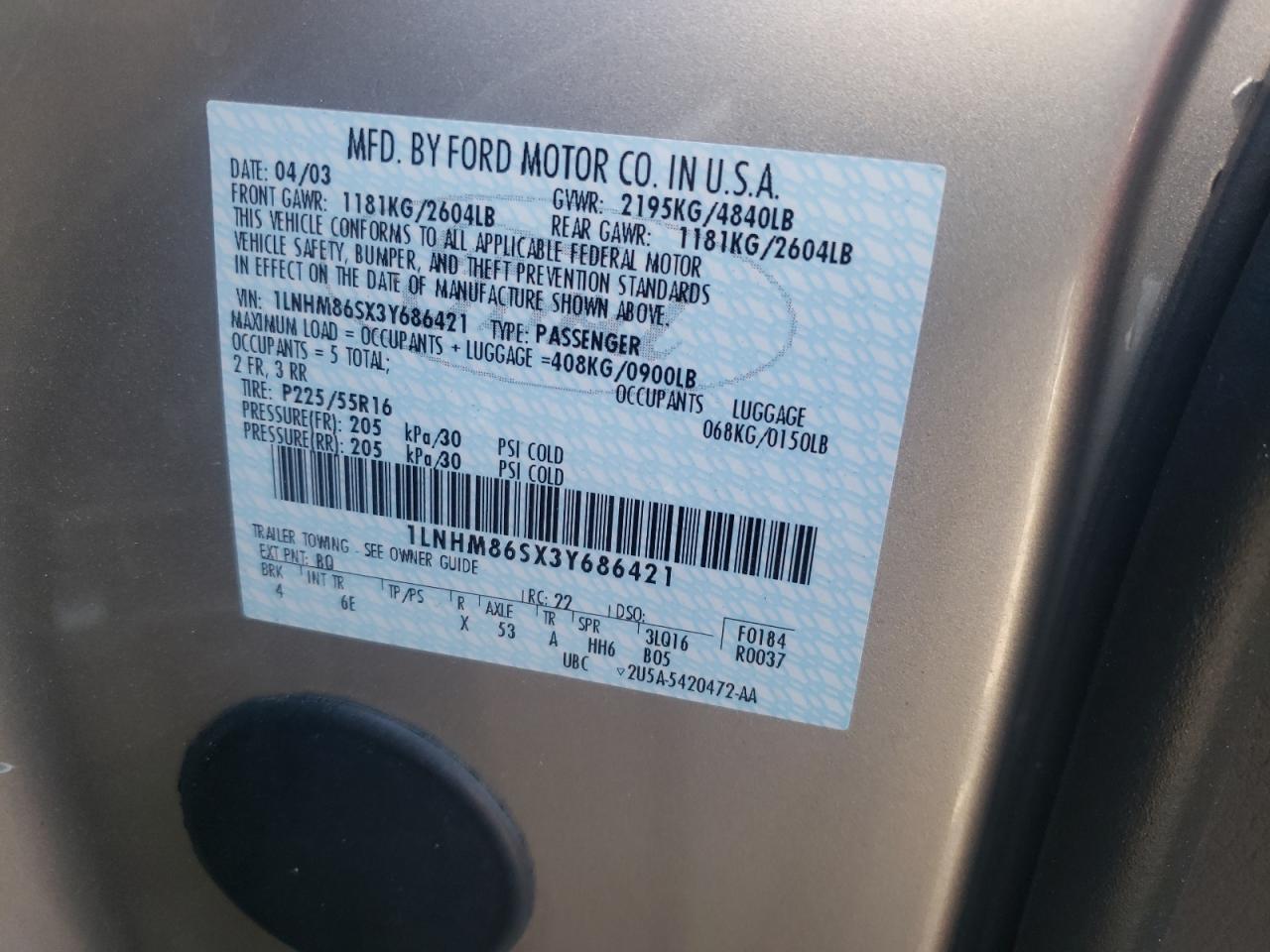 Photo 10 from auction – 2003 LINCOLN LS with VIN 1LNHM86SX3Y686421