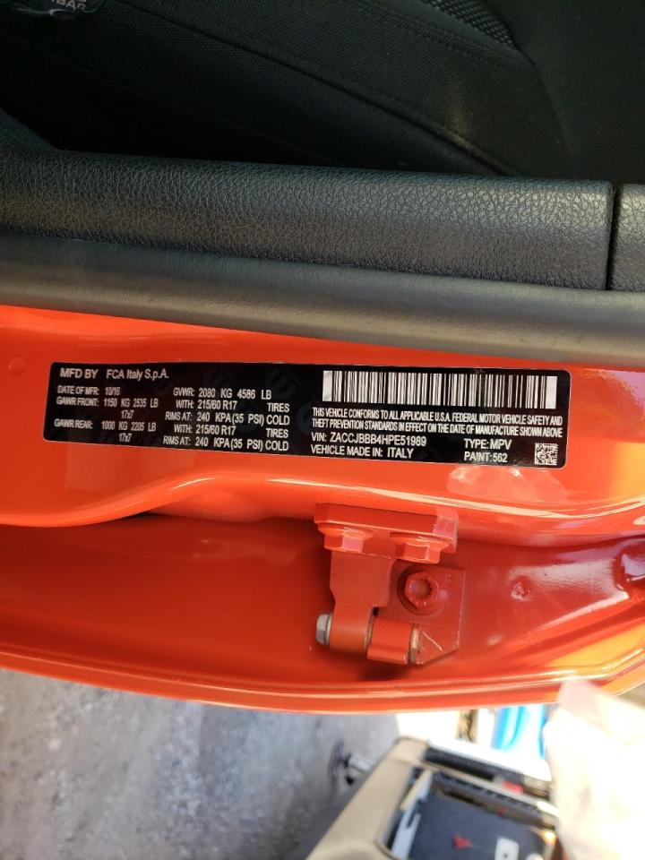 Photo 10 from auction – 2017 JEEP RENEGADE L with VIN ZACCJBBB4HPE51989