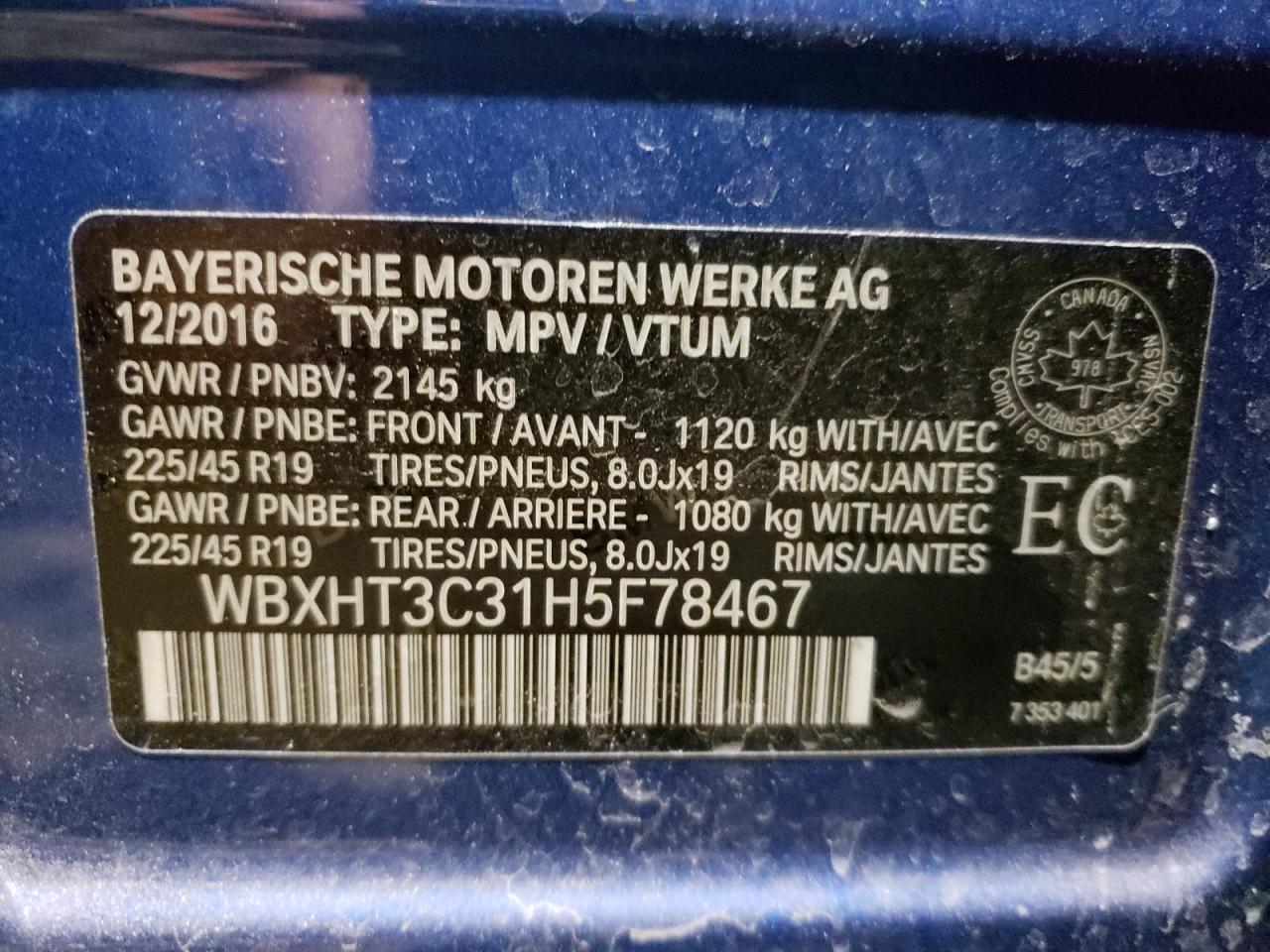 Photo 10 from auction – 2017 BMW X1 XDRIVE2 with VIN WBXHT3C31H5F78467