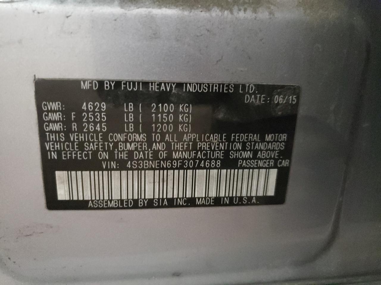 Photo 10 from auction – 2015 SUBARU LEGACY 3.6 with VIN 4S3BNEN69F3074688