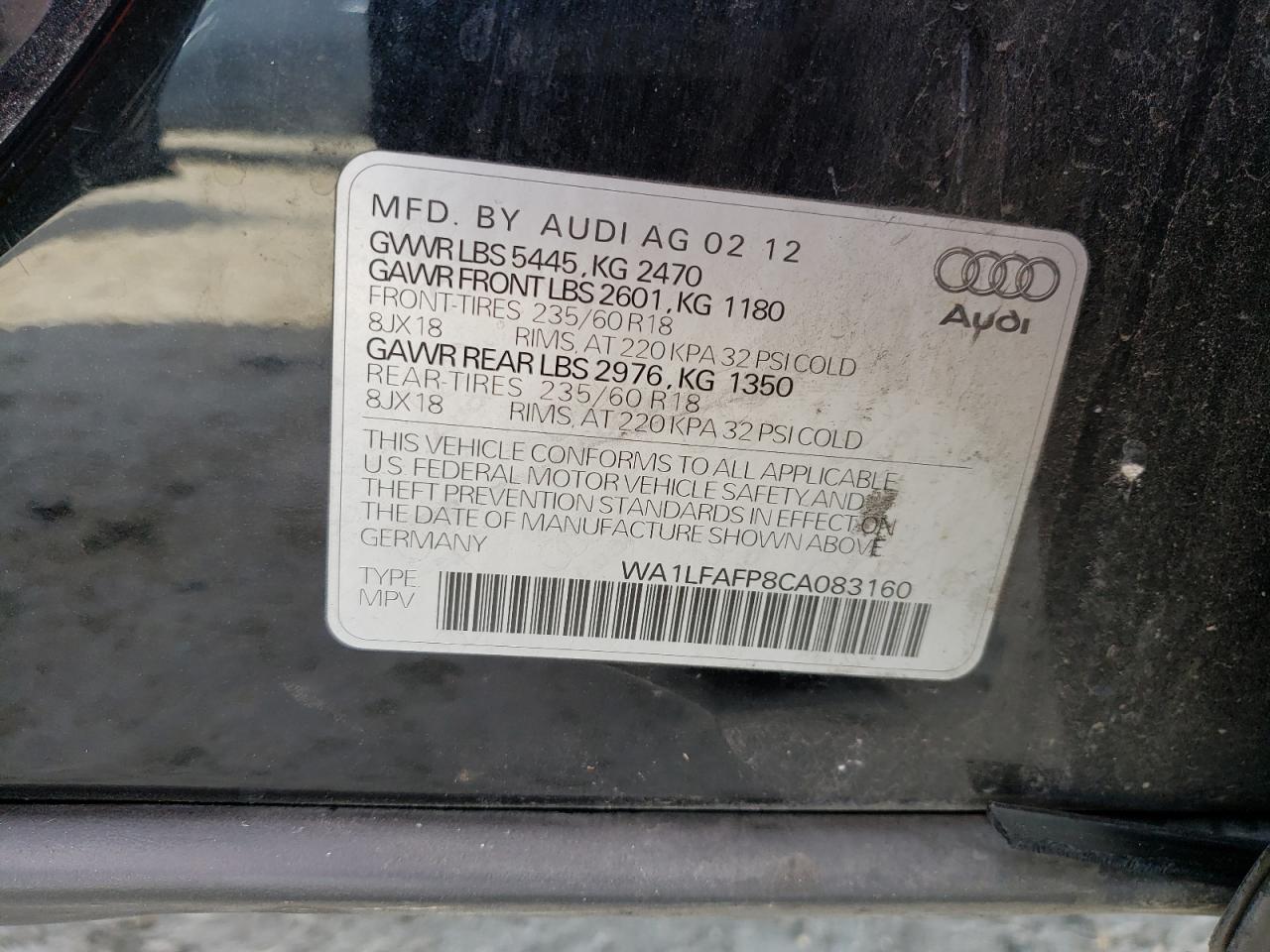 Photo 10 from auction – 2012 AUDI Q5 PREMIUM with VIN WA1LFAFP8CA083160