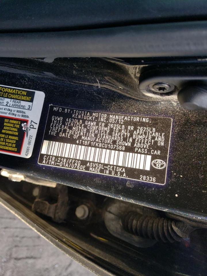 Photo 10 from auction – 2012 TOYOTA CAMRY BASE with VIN 4T1BF1FK8CU107568