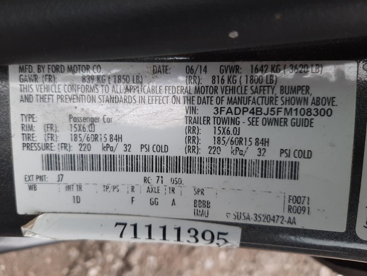 Photo 10 from auction – 2015 FORD FIESTA SE with VIN 3FADP4BJ5FM108300