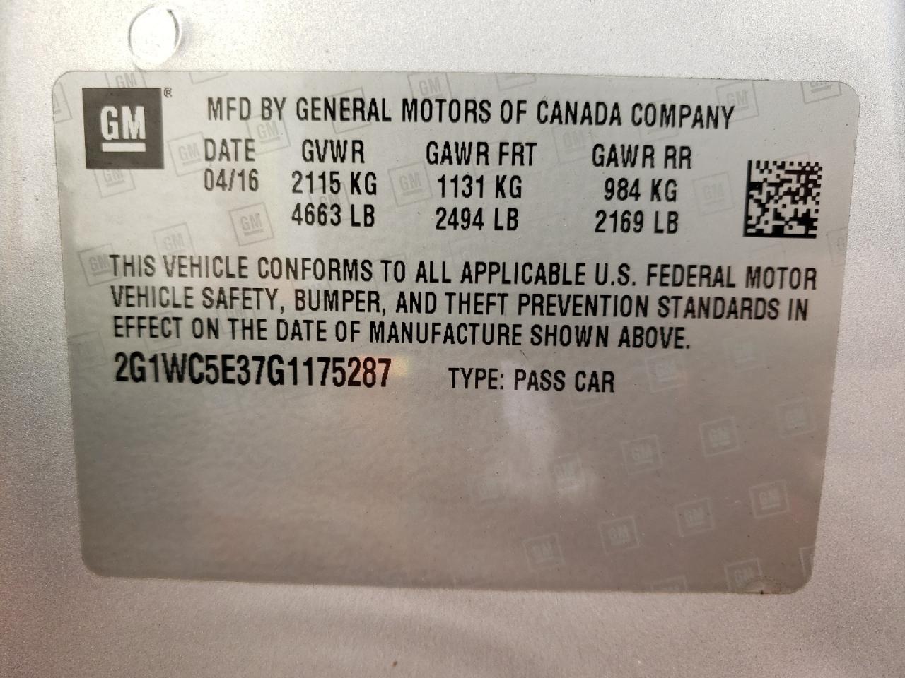 Photo 10 from auction – 2016 CHEVROLET IMPALA LIM with VIN 2G1WC5E37G1175287