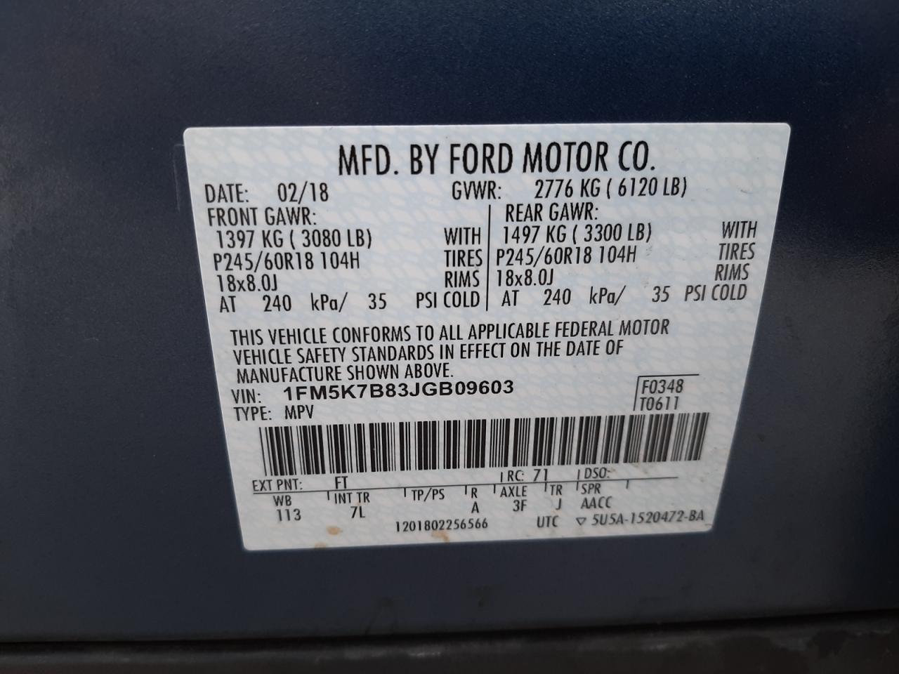 Photo 10 from auction – 2018 FORD EXPLORER with VIN 1FM5K7B83JGB09603