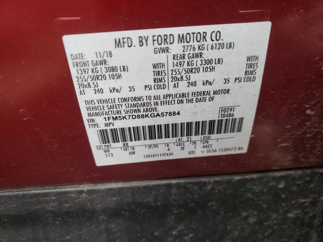 Photo 10 from auction – 2019 FORD EXPLORER X with VIN 1FM5K7D88KGA57884