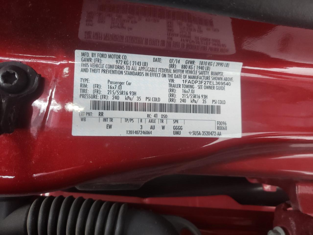 Photo 10 from auction – 2014 FORD FOCUS SE with VIN 1FADP3F27EL369540