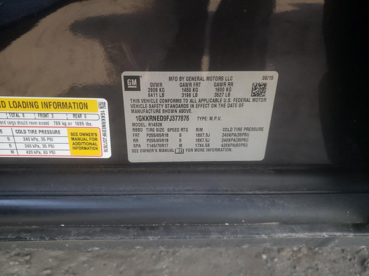 Photo 10 from auction – 2015 GMC ACADIA SLE with VIN 1GKKRNED9FJ377876