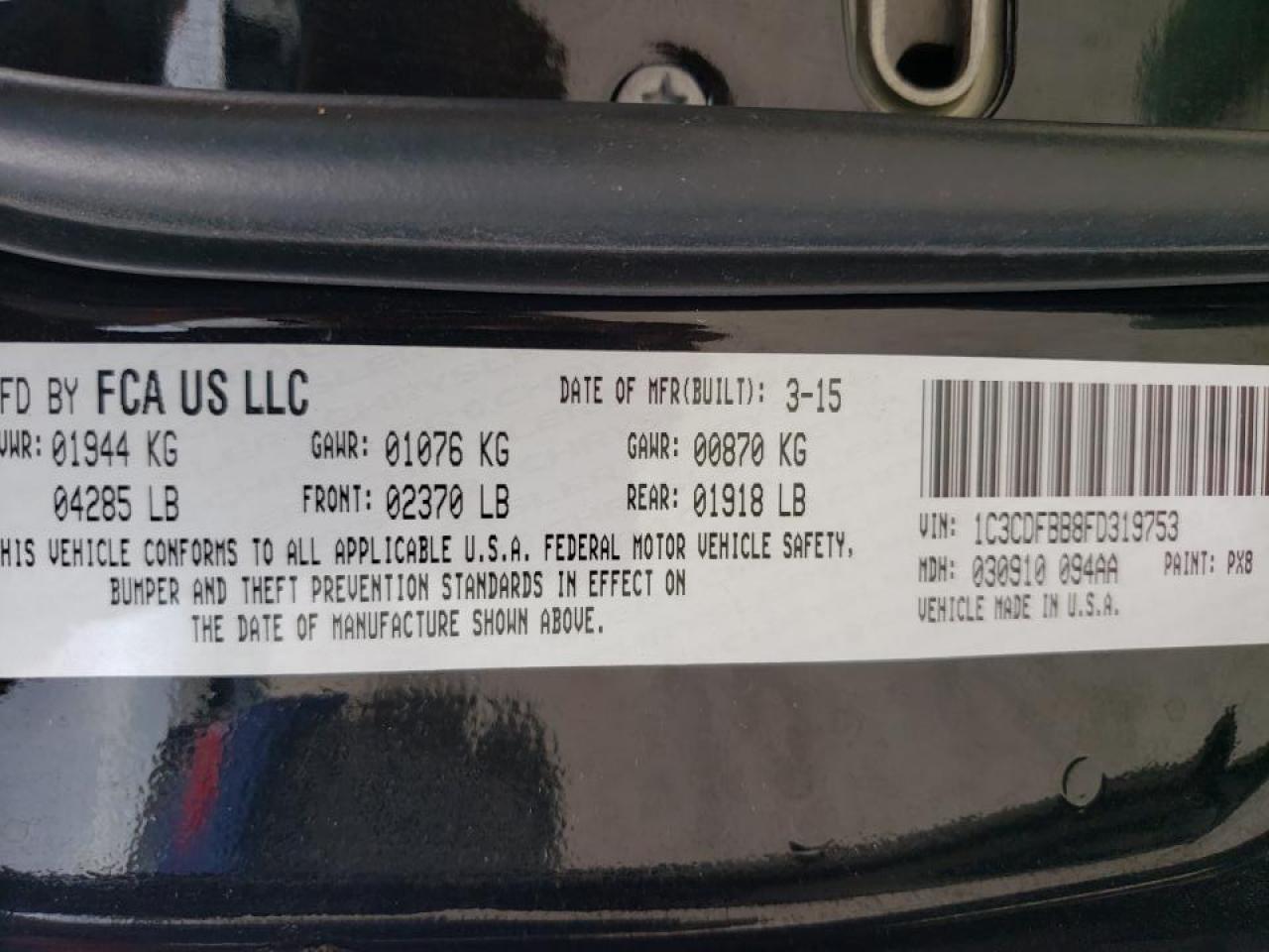 Photo 10 from auction – 2015 DODGE DART SXT with VIN 1C3CDFBB8FD319753