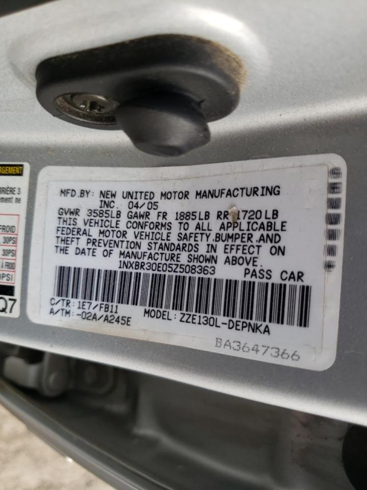 Photo 10 from auction – 2005 TOYOTA COROLLA CE with VIN 1NXBR30E05Z508363